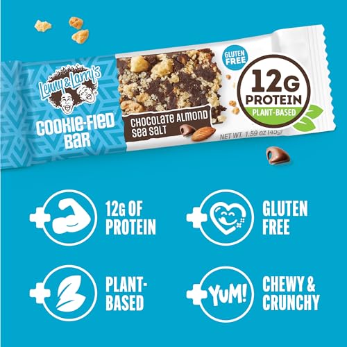 Lenny & Larry's Cookie-fied Protein Bar – Chocolate Almond Sea Salt Vegan Protein Bars 9x45g – Healthy Snacks with 12g Plant Protein & 5g Fiber – Gluten free Power Bar, Keto Friendly, Non-GMO & Vegan