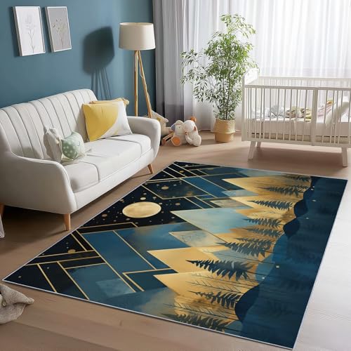 Tapis géométrique moderne bleu or tapis intérieur lavable 80x150cm - 4