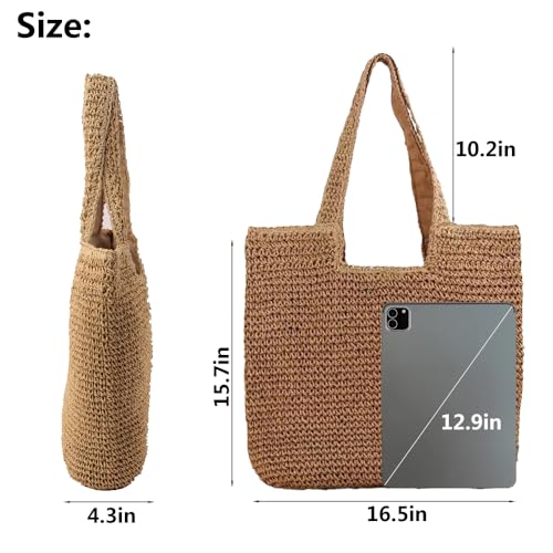 Image of Geelyda Beach Bags for Women, Summer Soft Large Woven Shoulder Purse Handbag, Beach Tote Straw Bag for Summer Vacation