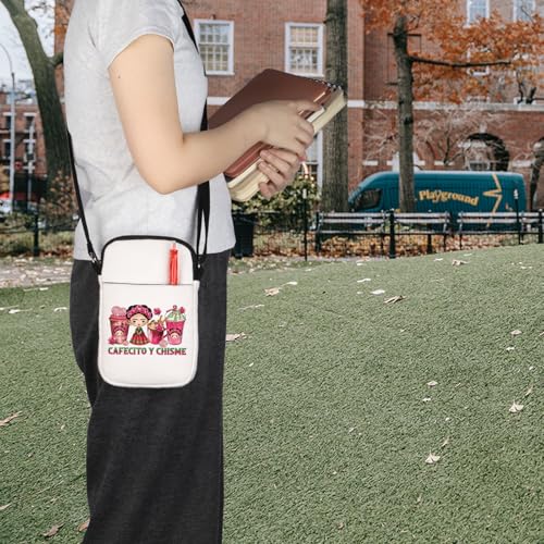 BLUPARK Funny Cafecito y Chisme Mexican Coffee Cups Crossbody Bag Mexican Concha Pun Gift Mexican Themed Crossbody Bag 6