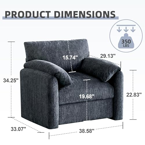 Image of Howjoe Chenille Oversized Armchair, 38.6 inch Wide Accent Chairs for Living Room & Bedroom Modern Lounge Chair, Upholstered Mid-Century Reading Chair, Comfy Living Room Chair, Single Sofa Chair, Blue
