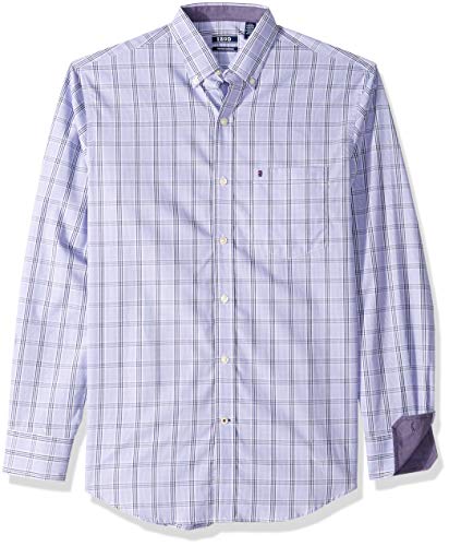 IZOD mens Long Sleeve Stretch Performance Plaid Button Down Shirt, Aster Purple Legacy 1, Medium US