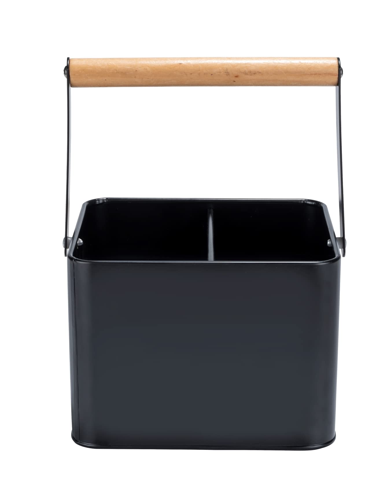 WENKO Kosz na przybory mod. Baco, kosz do noszenia z metalu z elastycznym drewnianym uchwytem, idealny do transportu sosów, Black Outdoor Kitchen