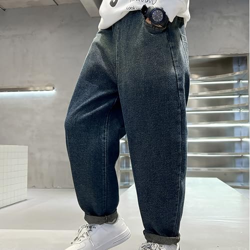 Boys Baggy Straight Jeans Floor Length Loose Elastic Waist Denim Pants Kids Fall Washed Wide Leg Casual Trouses4