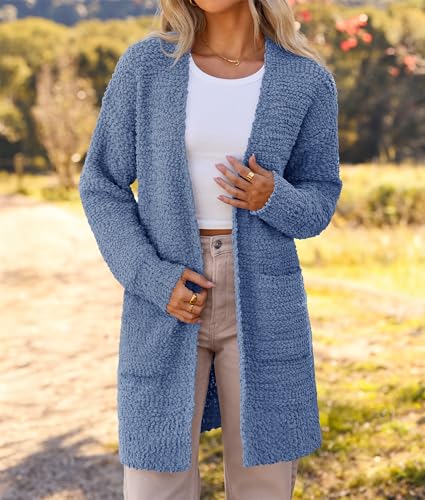 Image of MEROKEETY Women's Long Sleeve Soft Chunky Knit Sweater Open Front Cardigans Outwear Coat