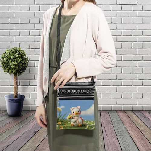 Cartoon Duck Messenger Bag Small Ethnic Pattern Printed Adjustable Strap Crossbody Zipper Pouch Cartoon Duck Phone Organizer Wallet Cute Shoulder Handbag for Women3