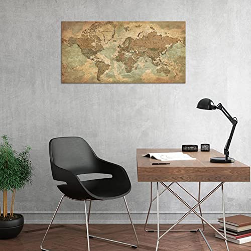 Lueaxrg Vintage World Map Canvas Wall Art Living Room Decor Retro Map Of World Canvas Pictures Brown Map Canvas Prints For Home Office Declor 20"X 40" #TOP6