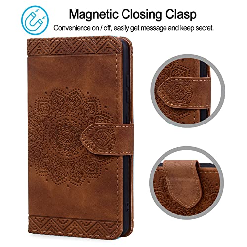 Image of Flip Case for Samsung Galaxy S21 6.2 Inch Cover, Durable PU Leather Mandala Embossed Case with Magnetic Clasp Wallet Phone Cover for Galaxy S21 6.2 inch - Brown