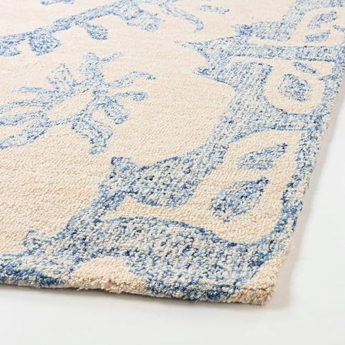 Image of Handmade 100% Wool Pile Area Rug - Traditional Medallion Design with Cotton Backing | Thick, Durable, & Textured Tufted Carpet for Living Room, Bedroom, Dining Area or Office Decor (Beige, 5' x 8')
