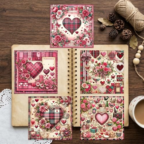Image of ZIBUYU 36 Sheet Vintage Plaid Paper Sheets, 12 Retro Floral Assorted Designs, Roses, Hearts & Lace Patterns, 6'' Decorative Craft Paper Sheets for Scrapbooking, Journaling, Card Making