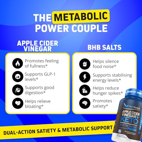 Image of Herbtonics Apple Cider Vinegar + Keto BHB Capsules | GLP-1 Support for Appetite, Cravings & Weight Management | Metabolism Support with Satiety Support | 360 Capsules - 6 Month Supply