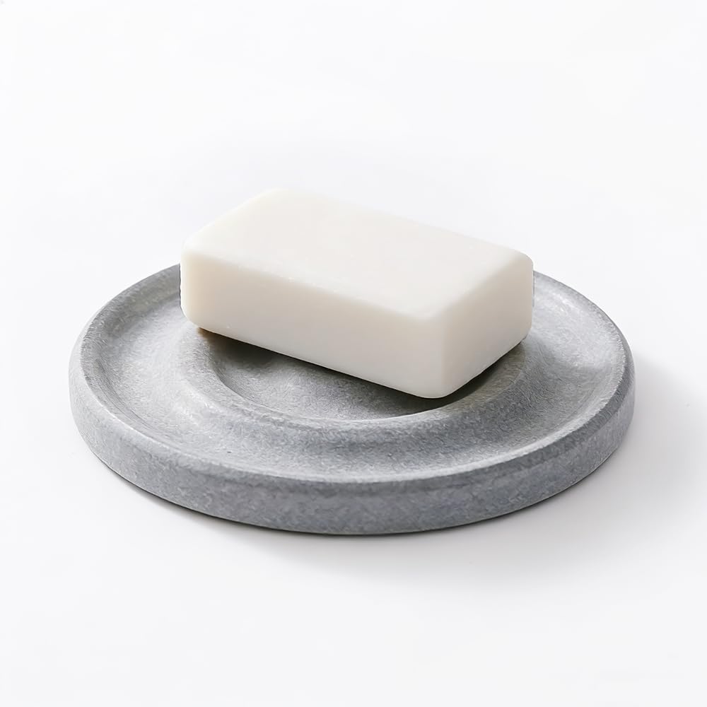 YIUMAF Round Diatomite Stone Soap Dish Tray - Water Absorbing Soap Holder for Bathroom Kitchen Sink Quick Dry