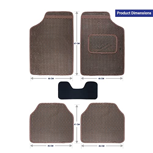 Image of Kingsway Dotted Design Car Floor Foot Mats Universal Fit for Mahindra Scorpio, Model Year : 2019-2022, Water and Dustproof, Color Brown, Set of 5 Pieces
