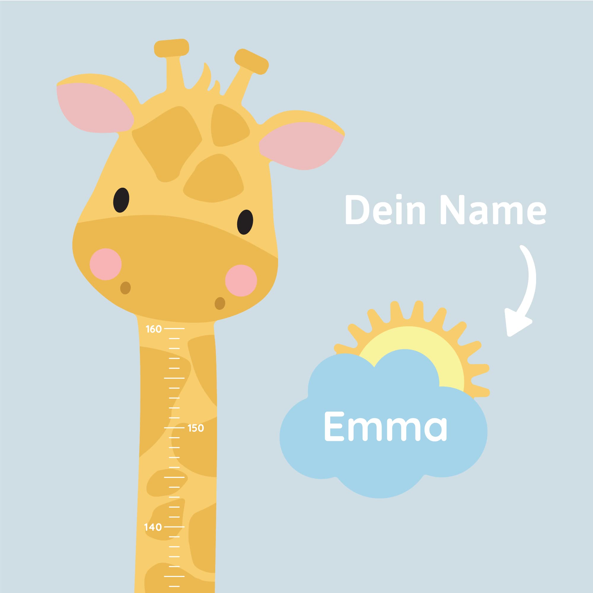 Klebekerlchen® | Personalisierte Messlatte als Wandtattoo fürs Kinderzimmer | Zum Messen der Körpergröße bis zu 160 cm | Inklusive individueller Personalisierung - Giraffe