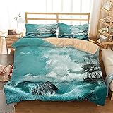 Ship Shipwreck Sea Waves Bedding Set,Tall Ship Sailing Ship Lightweight Bedding Set for Kids Boys Gi