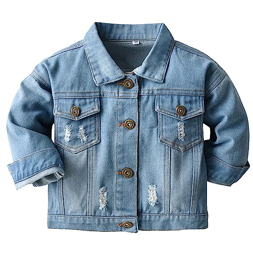 HENGAO Kids' Jean Jackets Toddler Boys Girls Turn-down Collar Ripped Denim Jacket