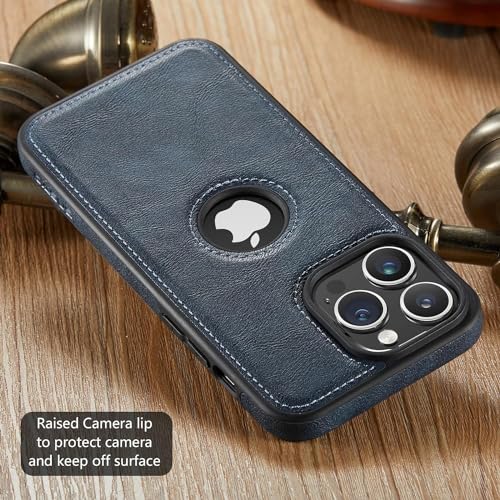 Sibada Lederen hoes voor iPhone 15 Pro Max mobiele telefoonhoesjes logo zichtbaar premium leer klassiek luxe elegante dunne iPhone 15promax hoes (2023) 6,7 inch - marineblauw - Afbeelding 4