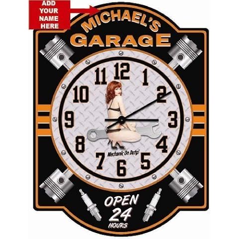 Redeye Laserworks Garage Personalized Hardboard Pin Up Girl Orange Clock Sign from Cover