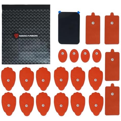 Reusable Electrode Pads for TENS EMS Unit, 20 Replacement Premium Pads and 1 Plastic Holder, Red Cover