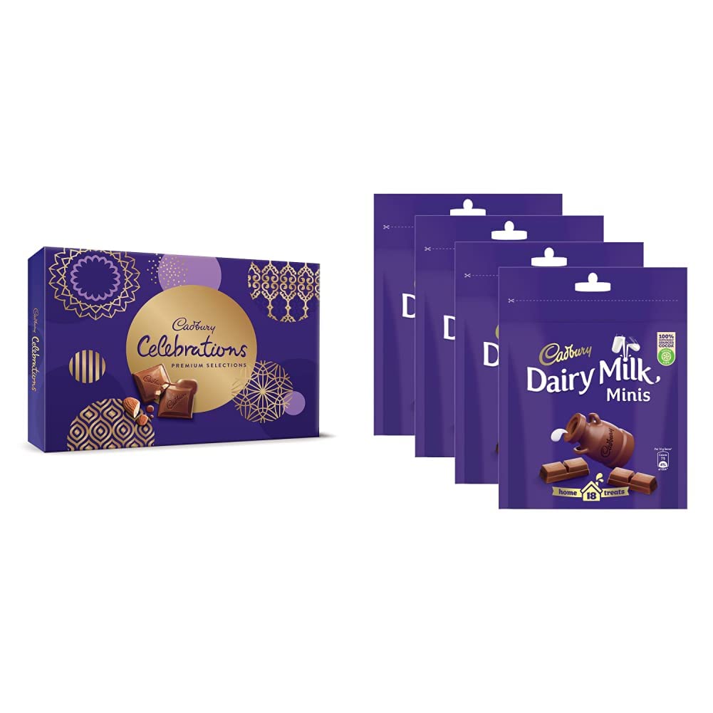 Cadbury Celebrations Chocolate Gift Pack - Assorted, Premium, 281 g & Cadbury Dairy Milk Chocolate Home Treats, 126g - Pack of 4