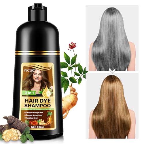 FSLHCY Instant Hair Dye Shampoo, 500ml Color for Gray Coverage, Nature Herbal 3 in 1 for Men and Women, Long Lasting 16.9 Fl Oz (Brown)