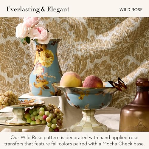 Image of MACKENZIE-CHILDS Pedestal Platter, Mini, Wild Rose Slate