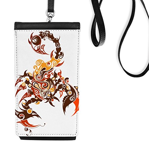 Porte-monnaie téléphone noir avec bandoulière et motif scorpion pour smartphone