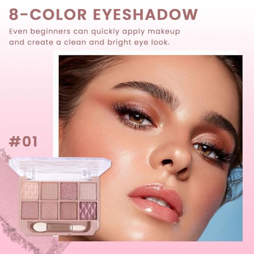 Image of SUAKE Nude Pink Eyeshadow Palette, Matte & Shimmer, High Pigmented 12 Colors Brown Purple Eye Shadow Primers for Eye Makeup, Korean Powder Palet de sombras de ojos (03-Soft Rice)