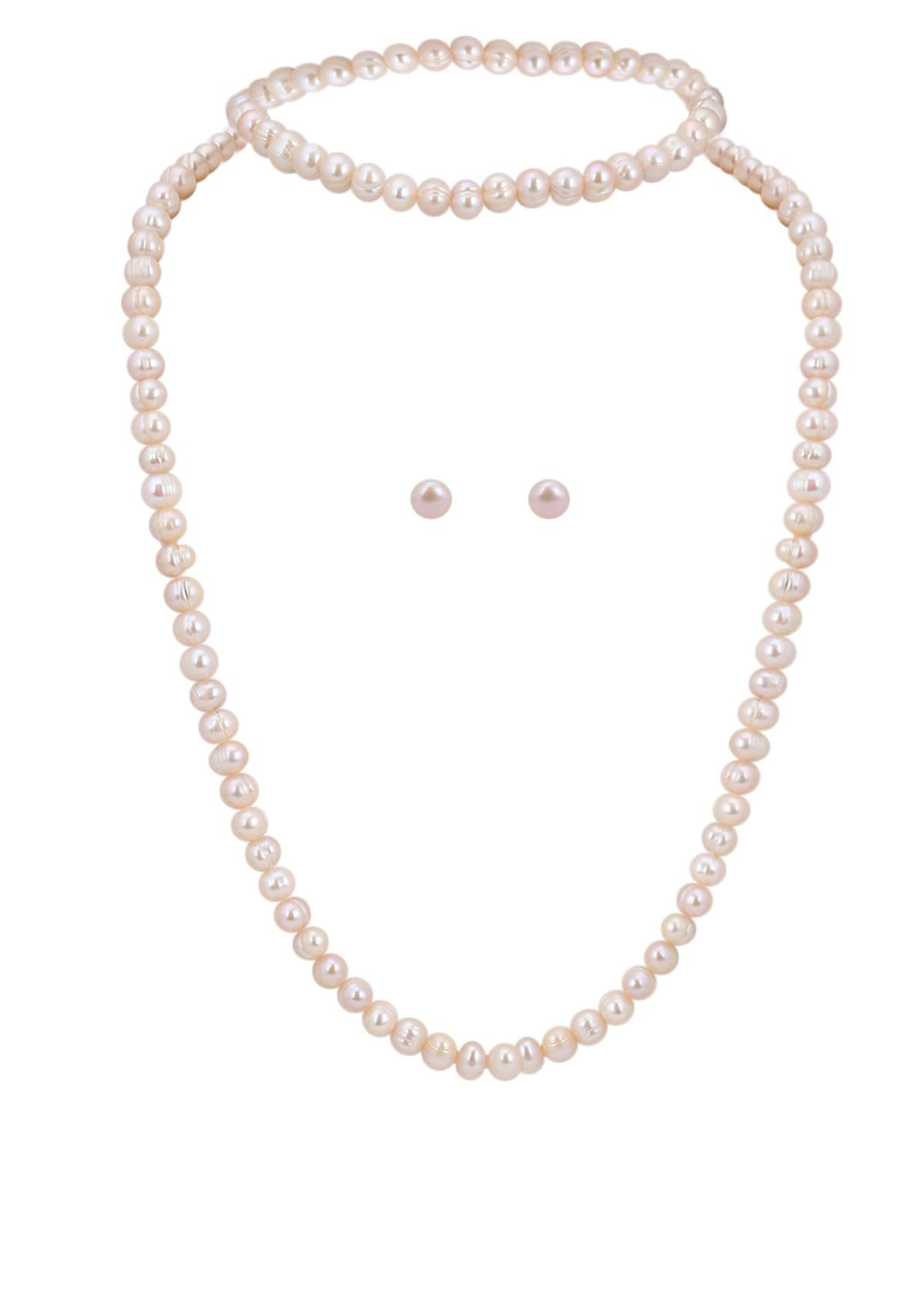 Hyderabadi Freshwater Pearl Necklace earrings Set|original pearls 8MM Pink 28 inches long Jewellery set| nice gift for women and girls|brand Authenticity certificate-image-38
