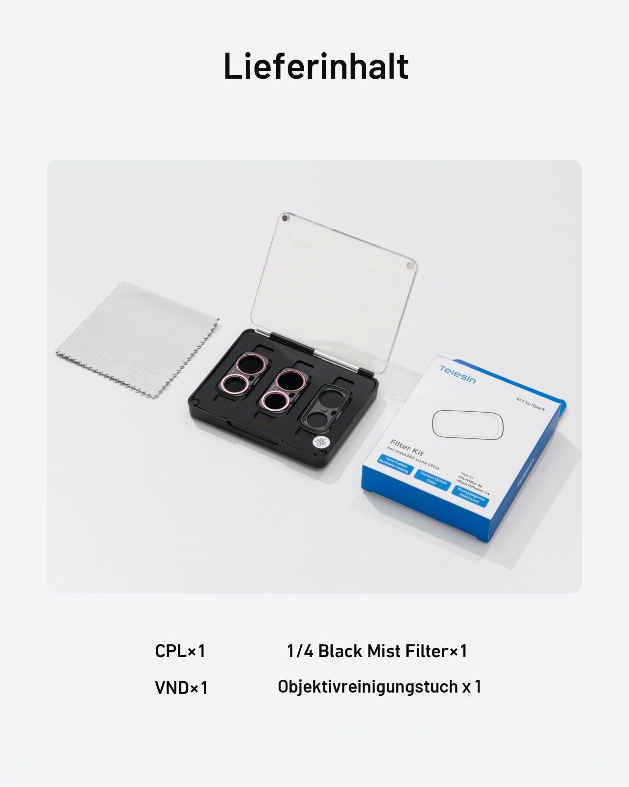 TELESIN Filter-Set CPL VND 2-32 1/4 Mist für Insta360 Luna Ultra Magnetisch | Magnetic mount | Wasser- und Ölschutz | 99% light trans | Quick swap | Travel ready