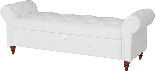 Miniatura 60 de Polibi Banco de almacenamiento para dormitorio, otomana tapizada de terciopelo con diseño de botones armados enrollados, banco largo para ventana de