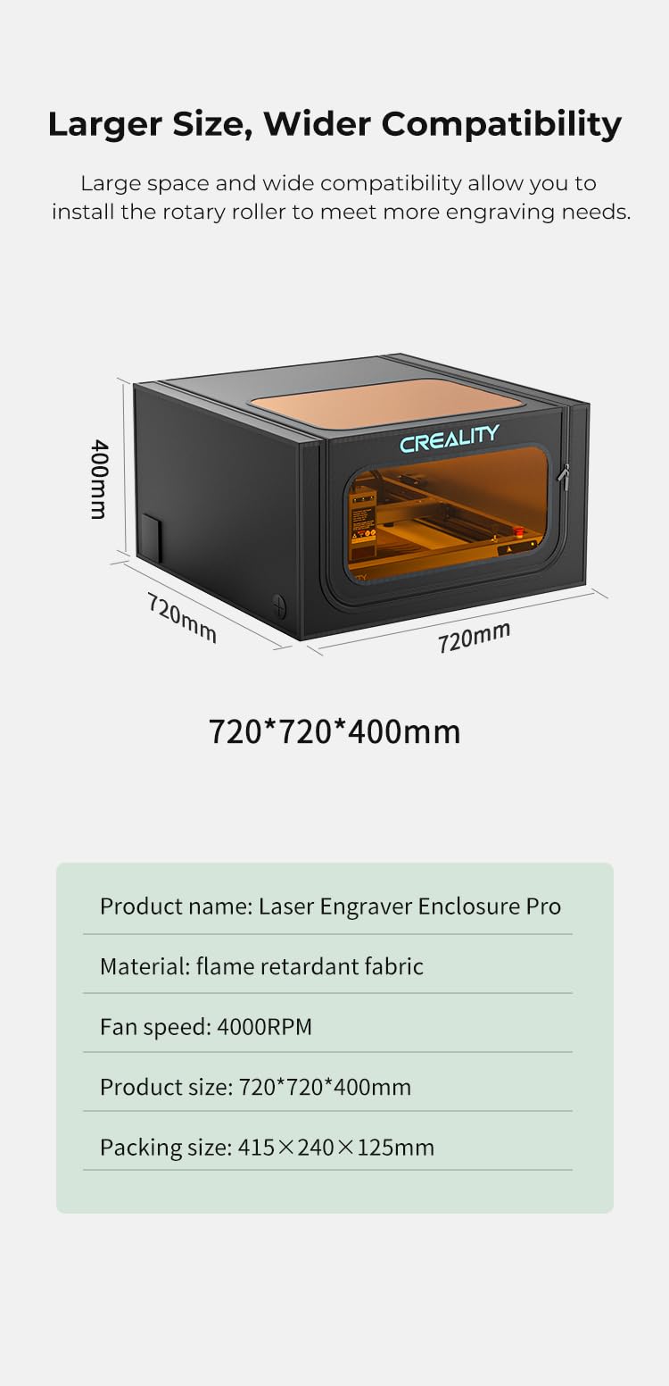 Creality Recinzione incisore laser con sfiato, Copertura protettiva per cutter laser, Ritardante di fiamma e a prova di fumo per la crealità e un'altra macchina per incisione laser (72 * 70 * 40 cm)