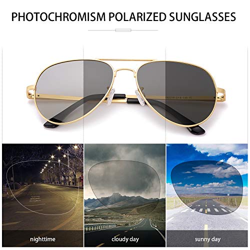 Image of SODQW Mens Polarized Photochromic Sunglasses, Aviator Sport Driving Sunglasses, UV 400 Protection with Large Metal Frame