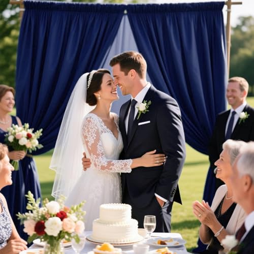 Image of 10ft x 10ft Blue Backdrop Curtains for Parties, Polyester Fabric Backdrop Drapes with Rod Pockets for Weddings, Birthday, Photography, Mother's Day, Graduation Party Background Curtain, 2 Panels