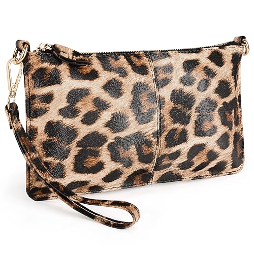 Image of YALUXE Genuine Leather Wristlet Handbags Purses Cell Phone Pocket Clutch Wallet Crossbody Bags for Women
