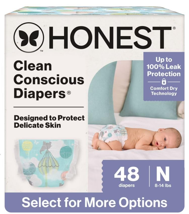 Honest~Company Clean Conscious Luxury Diapers, Plant Based, Hypoallergenic, 48 Count, Size NB (Under 10 lbs)