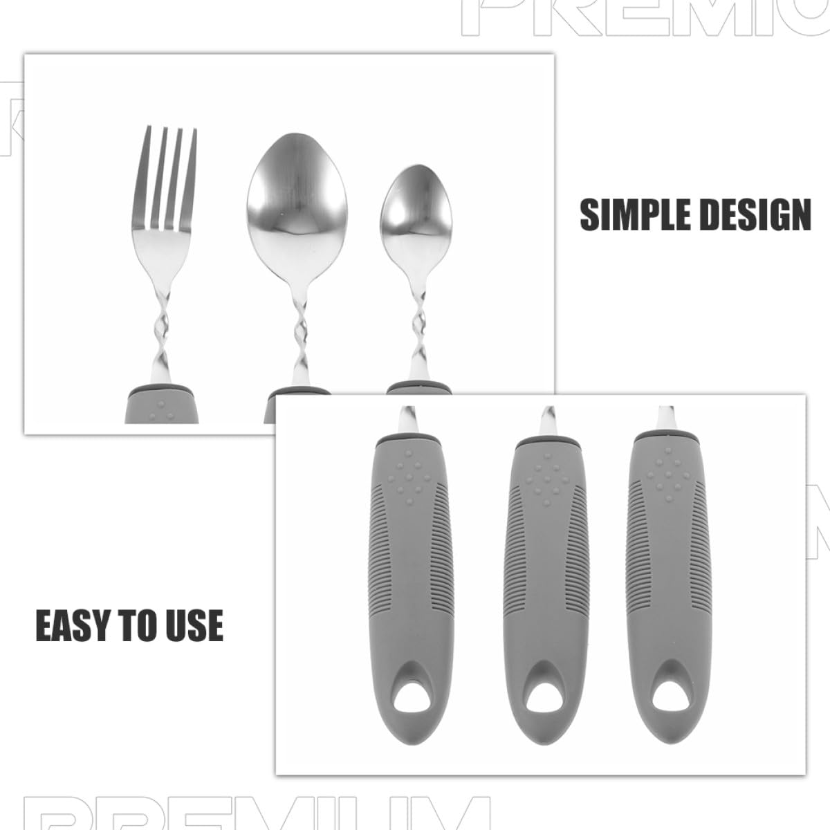 Juego de 6 Utensilios Adaptados Peso para Adultos y Mayores Cubiertos de Acero Inoxidable Mango Antideslizante de Goma Aptos para Temblores y Discapacidad Vajilla Ergonómica