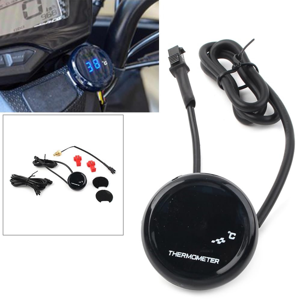Cnfang4 Universal LCD Motorcycle Handlebar Mount Black Clock Temperature Thermometer For Most Motorcycles ATV Go Karts Quads Sport Dirt Bike Motocross Off Roads