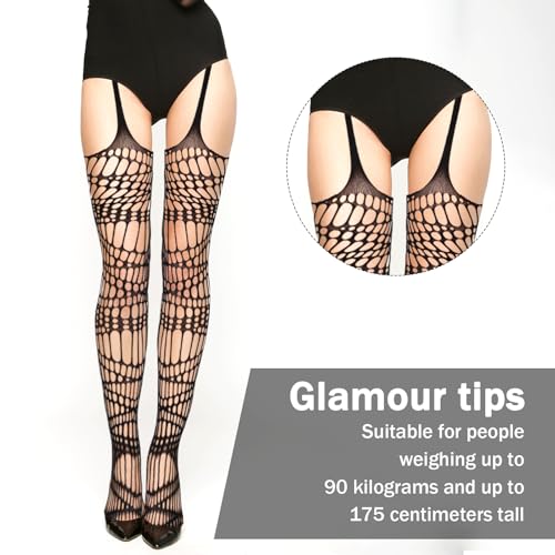 Lusofie 2 Pack Goth Tight Black Ripped Tights for Women Halloween Garter Tights Y2K Elastic Goth Fishnets Rave Fishnet Leggings for Punk Ripped Stockings Garter Stockings Suspender Pantyhose2