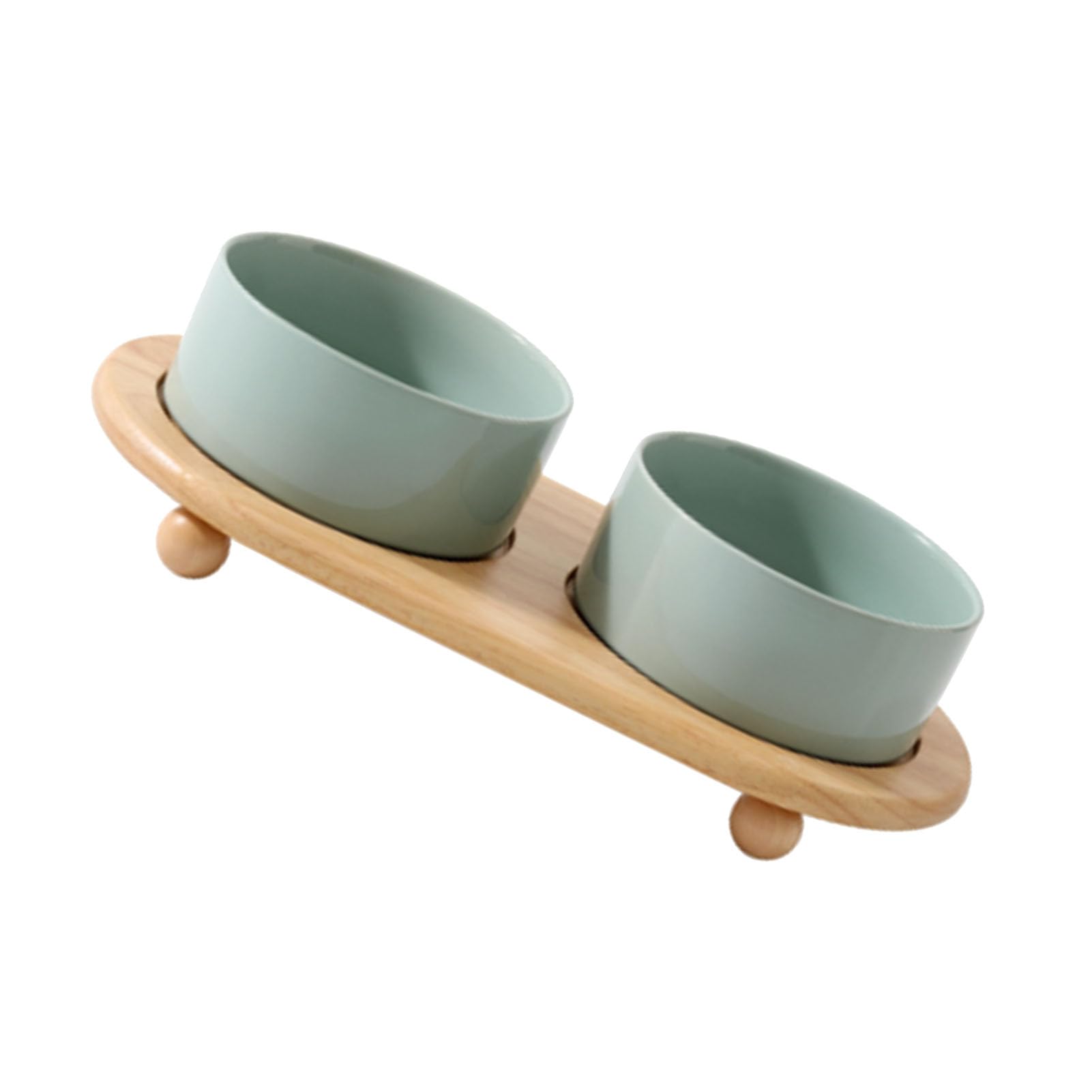 Haofy Ceramiczna Podwyższona Miska dla Kota Podwójna Miska z Drewnianym Stojakiem dla Kotów Podniesiona Konstrukcja Zapobiega Przewracaniu się Nieporowata, Co Ułatwia Czyszczenie w Małych (Podwójna