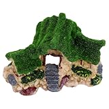 HEMOTON Aquarium Fischversteck Haus aus Langlebigem Resin Dekoratives Moos holzhaus mit Hohlem Versteck Lebensechte Landschaftsdeko für Süß Salzwasser Sicher für Kleine Fische