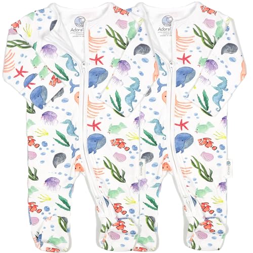 AdoraCub 2-Pack Premature Baby Zip Sleepsuits, Organic Cotton | 2 way zip Baby Grow | Safe, Soft, Comfortable Baby Sleepwear | Newborn size to 2 yrs | Gift box