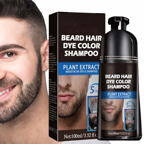 Beard Real Negro Tinte Para Hombres, Champú De Color De Barba De 100 Ml, Champú Ennegrecido De Bigote Duradero, Coloración De Bigote, Herramientas De Aseo De Cuidado De Barba, Cobertura Gris