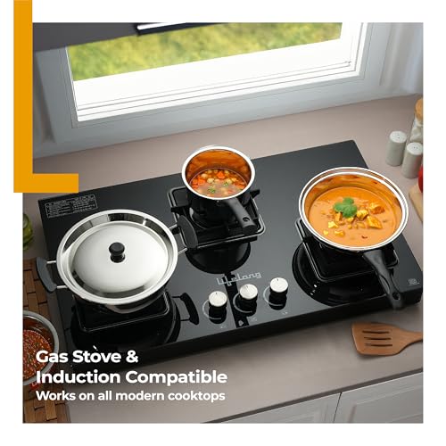 Lifelong 4 Pc Stainless Steel Cookware Set | 2.2L Kadhai with Lid 22cm | 1.4L Fry Pan 22cm | 1.2L Saucepan 14cm |1.4L Tope 16cm | Comes with Common... - Image 6