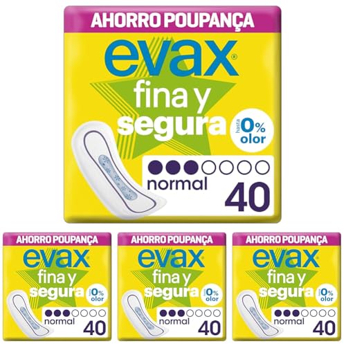 Evax Fina y Segura Compresas sin Alas, Normal, 40 Unidades, Hasta 0% Olor (Paquete de 4)