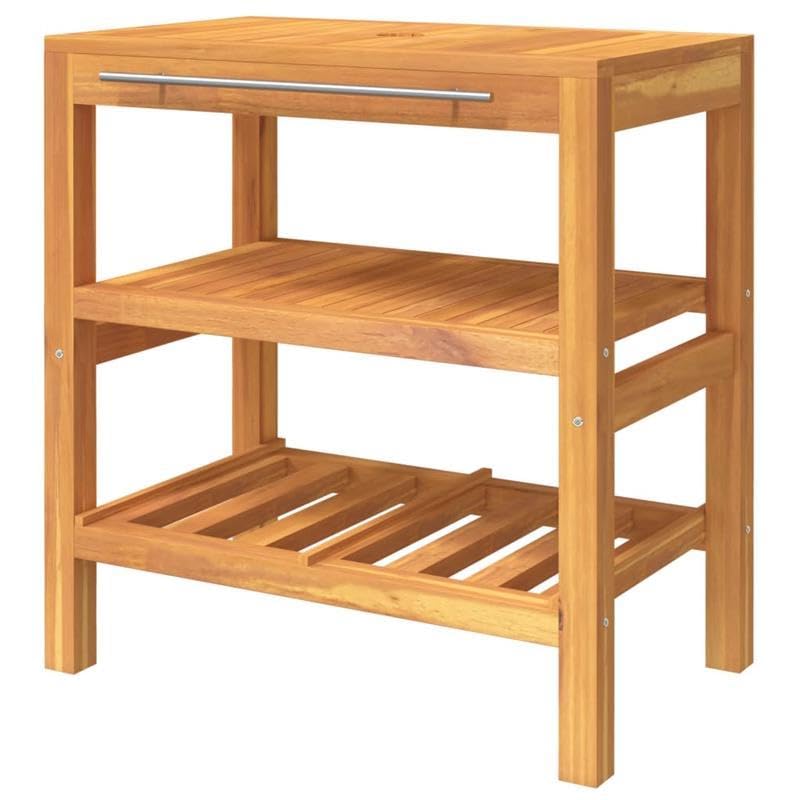 Eleganz Meuble de salle de bain en teck massif avec 2 étagères 74 x 45 x 75 cm - Acier avec finition nickel brossé - Durable et élégant