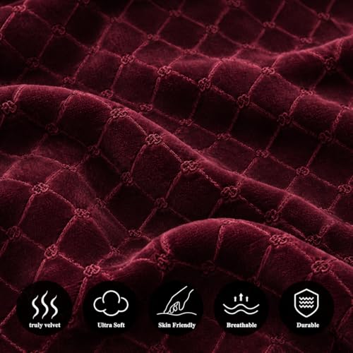 Image of Warm Flannel (Flano) King Size Winter Fitted Bedsheet | All Side Elastic Premium Winter Soft Velvet Furnishing Bed Sheet with 2 Big Pillow Cover Size - 72 x 78 X 8 Inches Dark Maroon