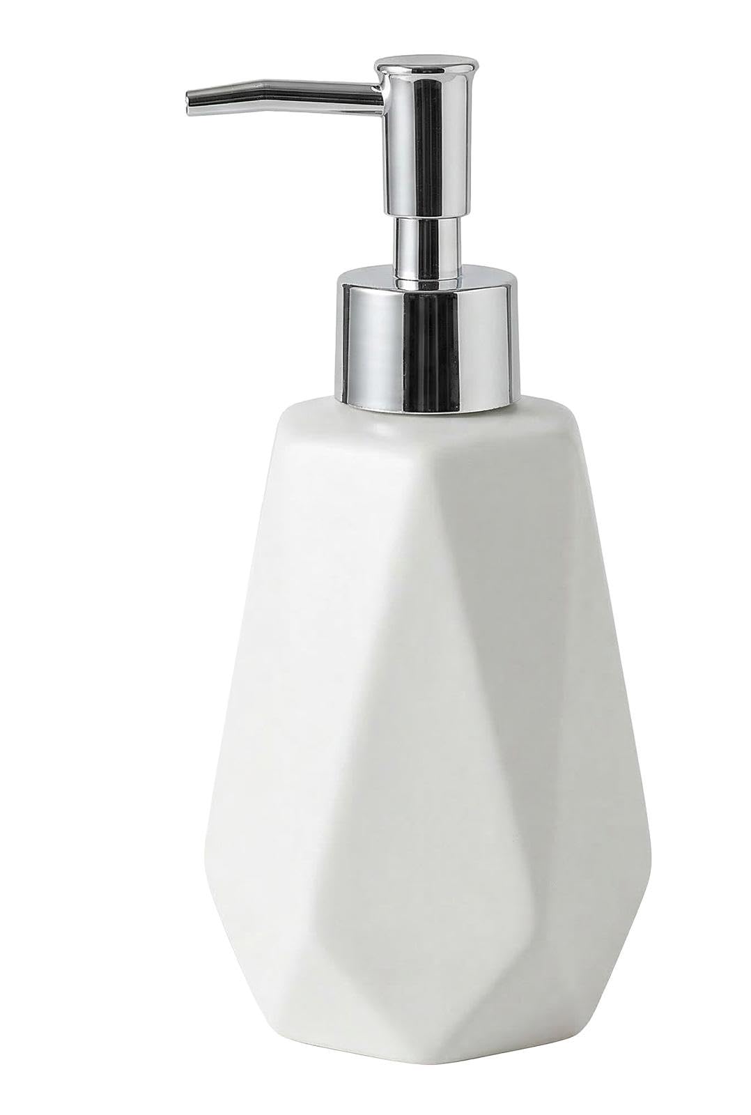 Soap Dispenser - Chic Cylinder Shaped Soap Dispenser with Pump and Funnel Ceramic Dish Soap Lotion Dispenser, Decorative Refillable Liquid Hand Soap Bottle for Kitchen Sink Bathroom (White)