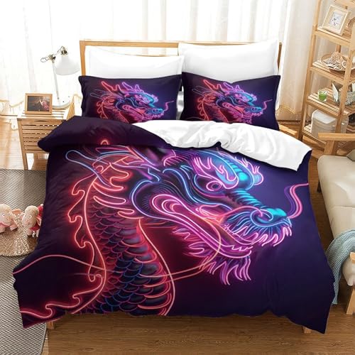 Housse de couette dragon néon 140x200 lit simple ado 3D