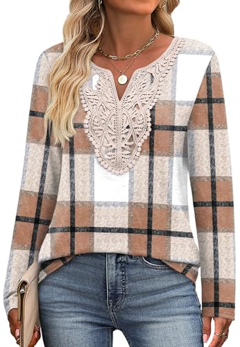 Image of XIEERDUO Boho Tops for Women Blouses Dressy Casual V Neck Long Sleeve Shirts Fall Outfits Trendy Vacation Clothes
